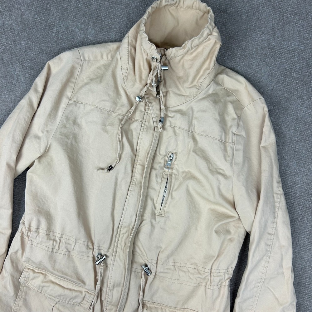 Charlotte Russe Utility Jacket Womens L Beige Cotton Drawstring Waist Full Zip